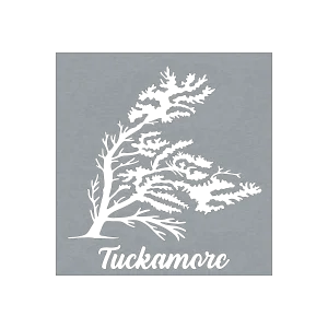 Laser-cut steel wall art featuring a silhouette of a tuckamore tree against a grey background. The tree is depicted with its branches bent by the wind, symbolizing resilience. The word 'Tuckamore' is elegantly cut out beneath the tree, adding a cultural touch to the design.